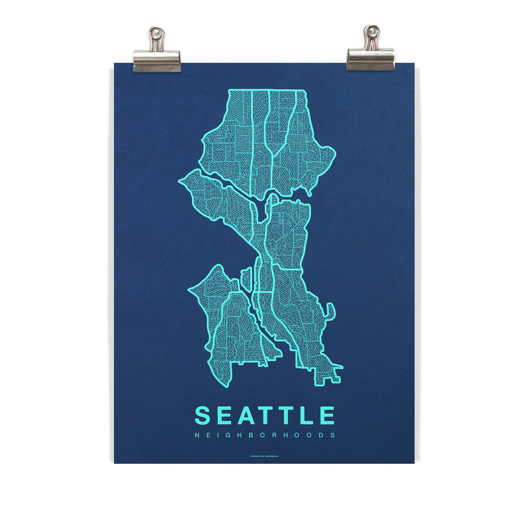 Native Maps Seattle, WA Neighborhood City Map Poster