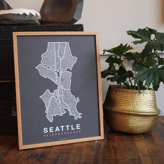 Native Maps Seattle, WA Neighborhood City Map Poster