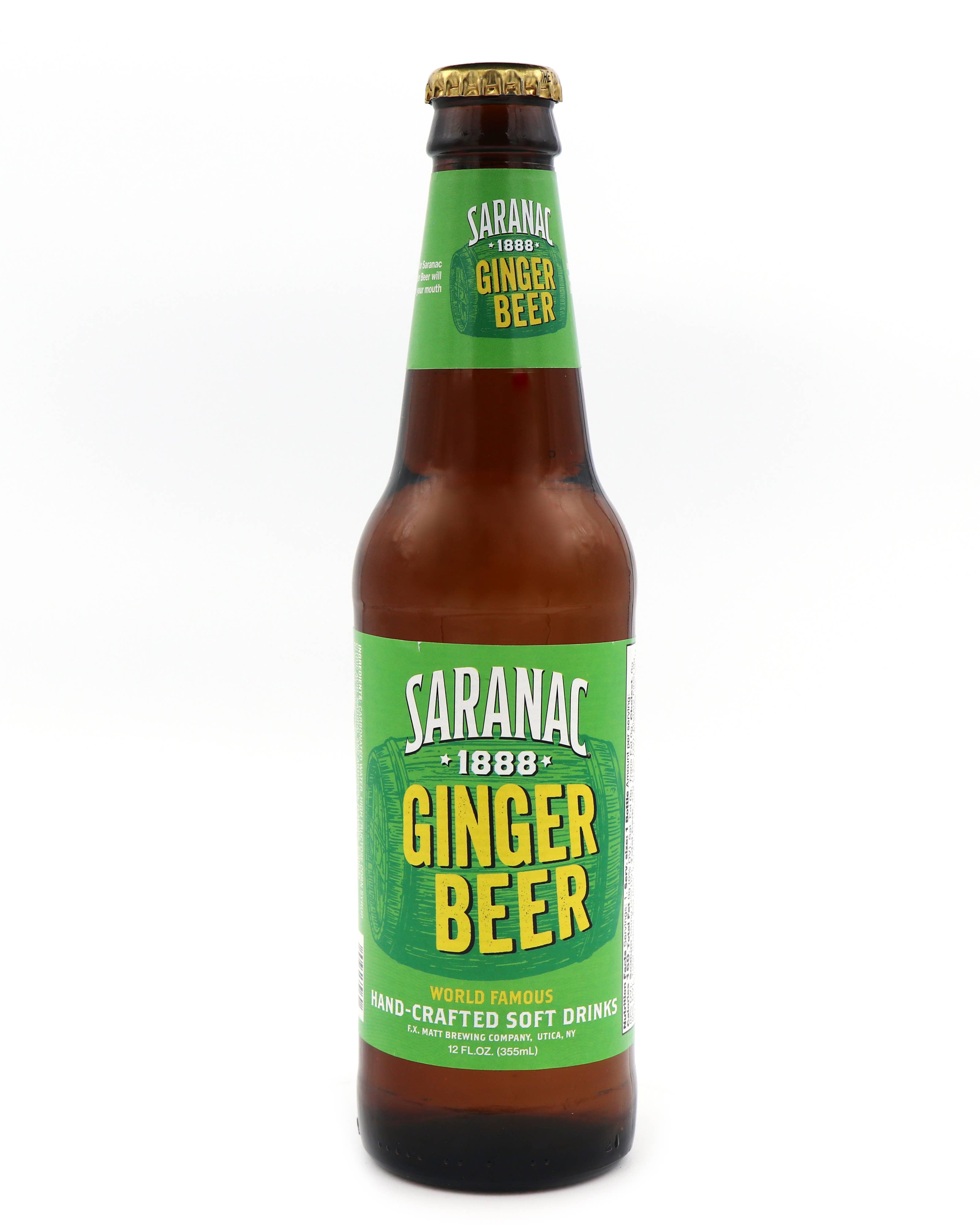 Saranac Ginger Beer Soda, 12oz Glass Bottle 12ct