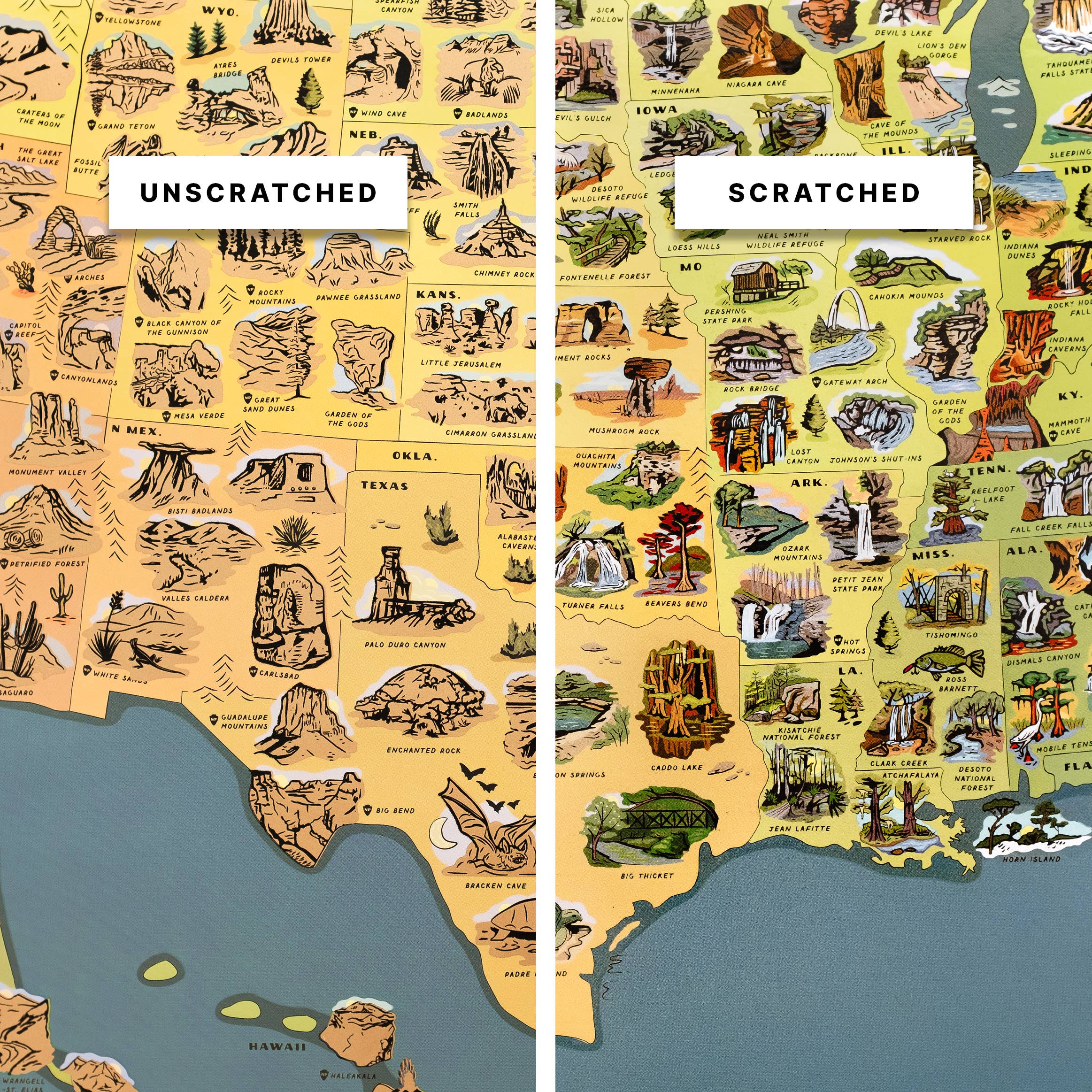 Native Maps Natural Wonders Scratch Off Print + National Parks
