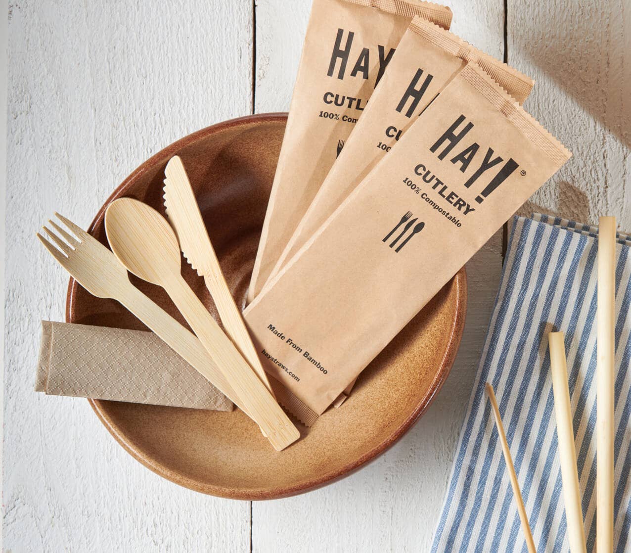HAY! Wrapped Compostable Bamboo Cutlery Set