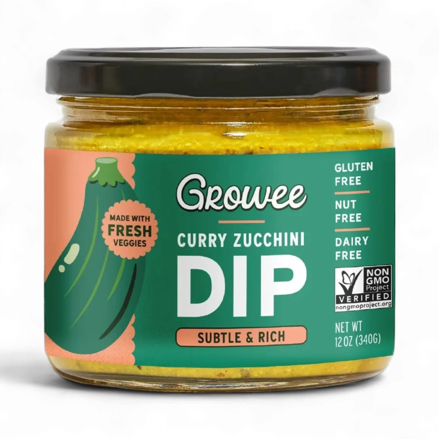 Growee Indian Curry Zucchini Dip, Sauce, Spread, Plant-Based (12 oz)