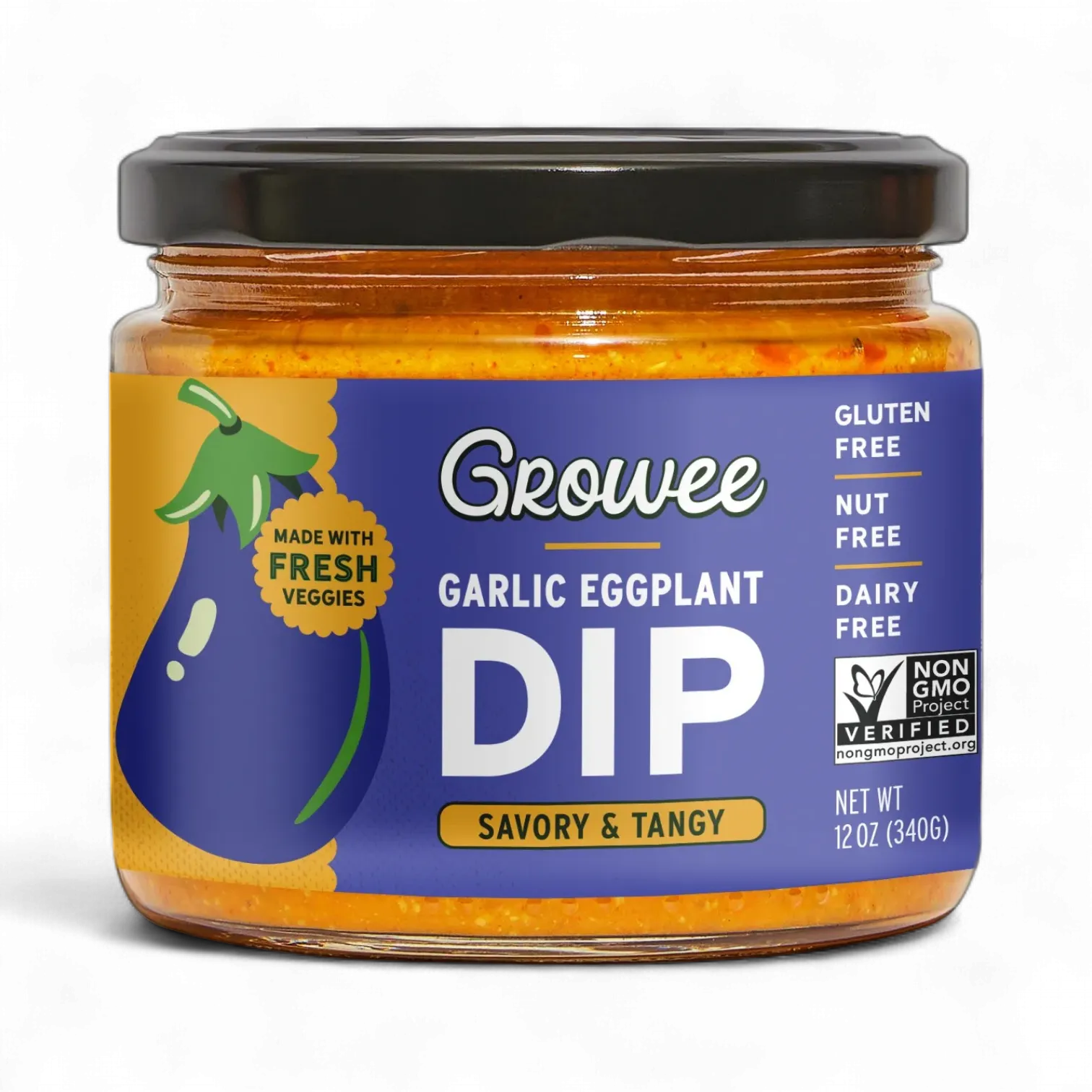 Growee Garlic Eggplant Dip, Sauce, Spread, Plant-Based (12 oz)