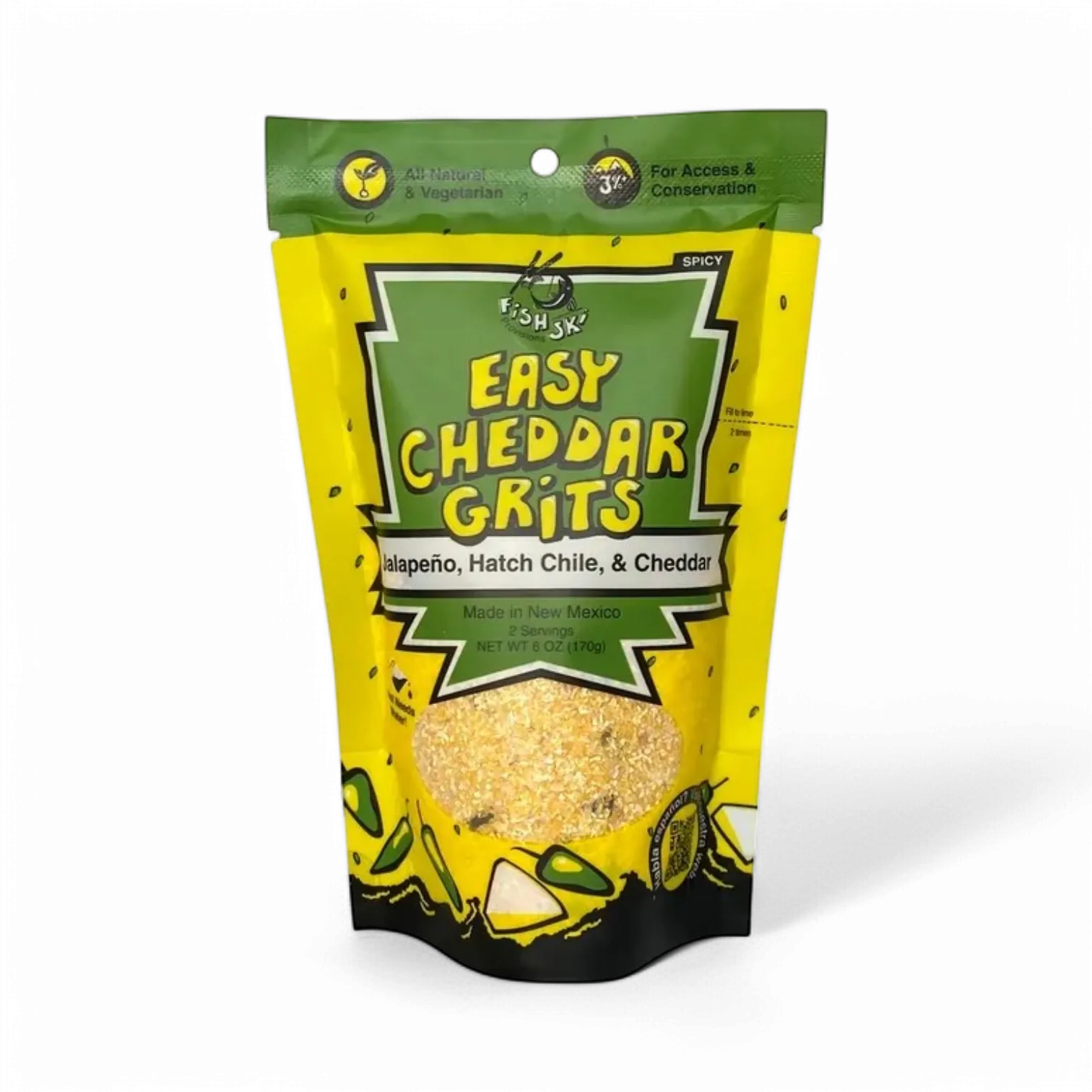 FishSki Provisions Jalapeno, Hatch Green Chile, Cheddar Yellow Corn Grits