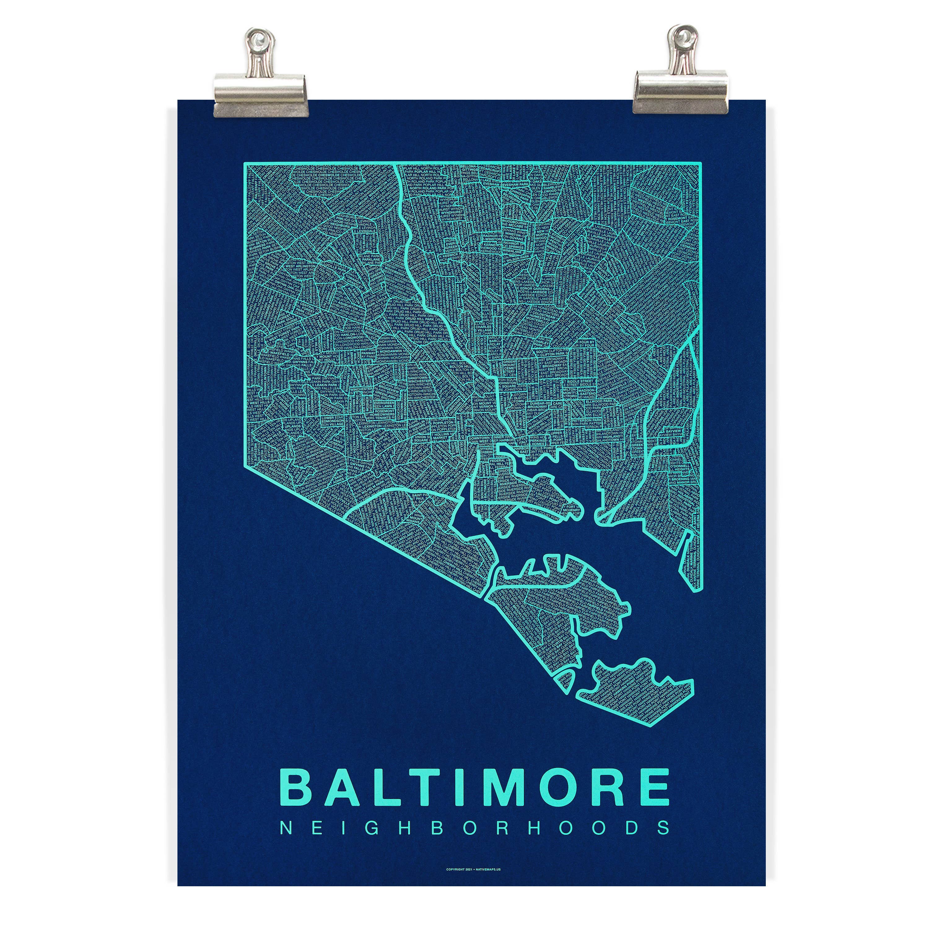 Native Maps Baltimore, MD Neighborhood City Map Poster