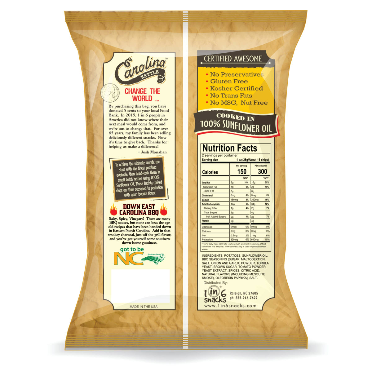 Carolina Kettle NC BBQ Chips, 2 oz