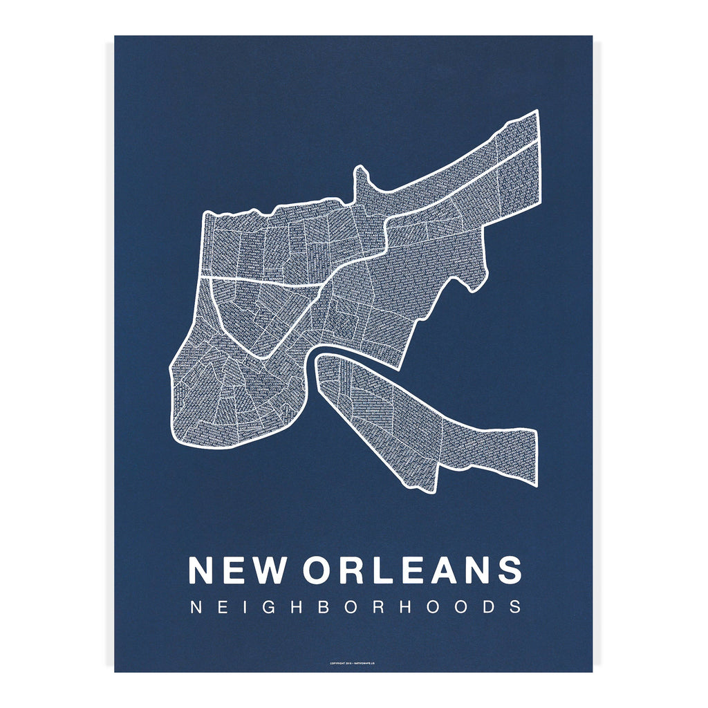 Native Maps New Orleans, LA Neighborhood City Map Poster