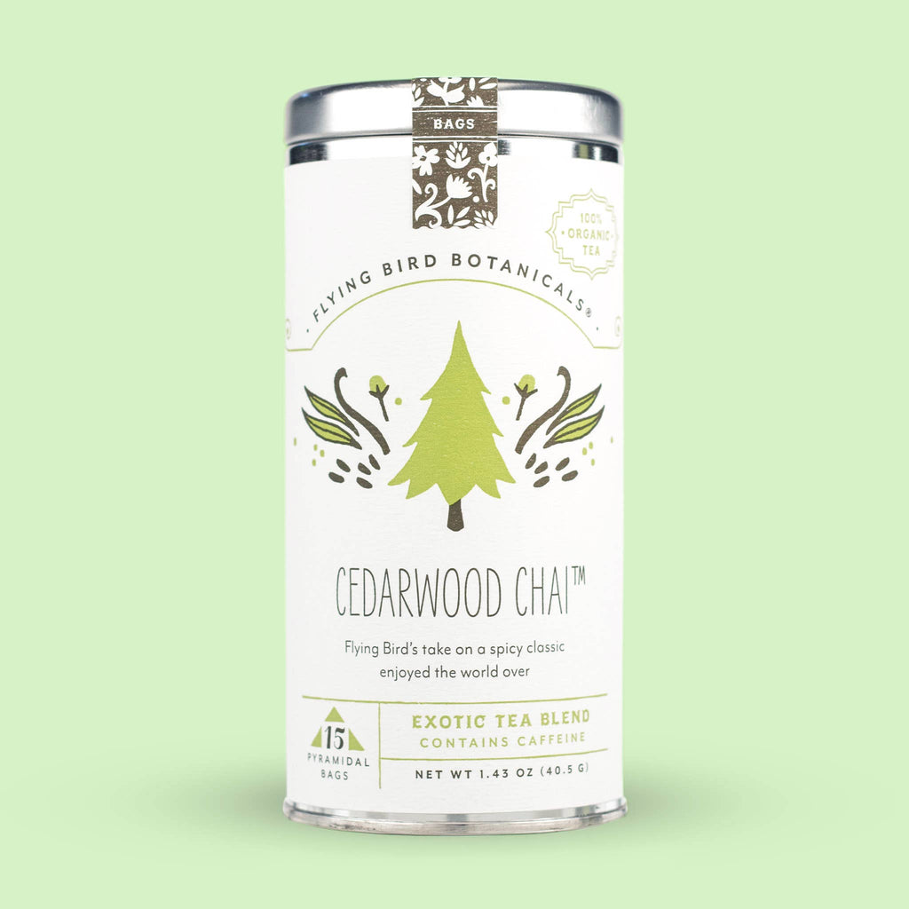 Flying Bird Botanicals Cedarwood Chai – 15 Tea Bag Tin