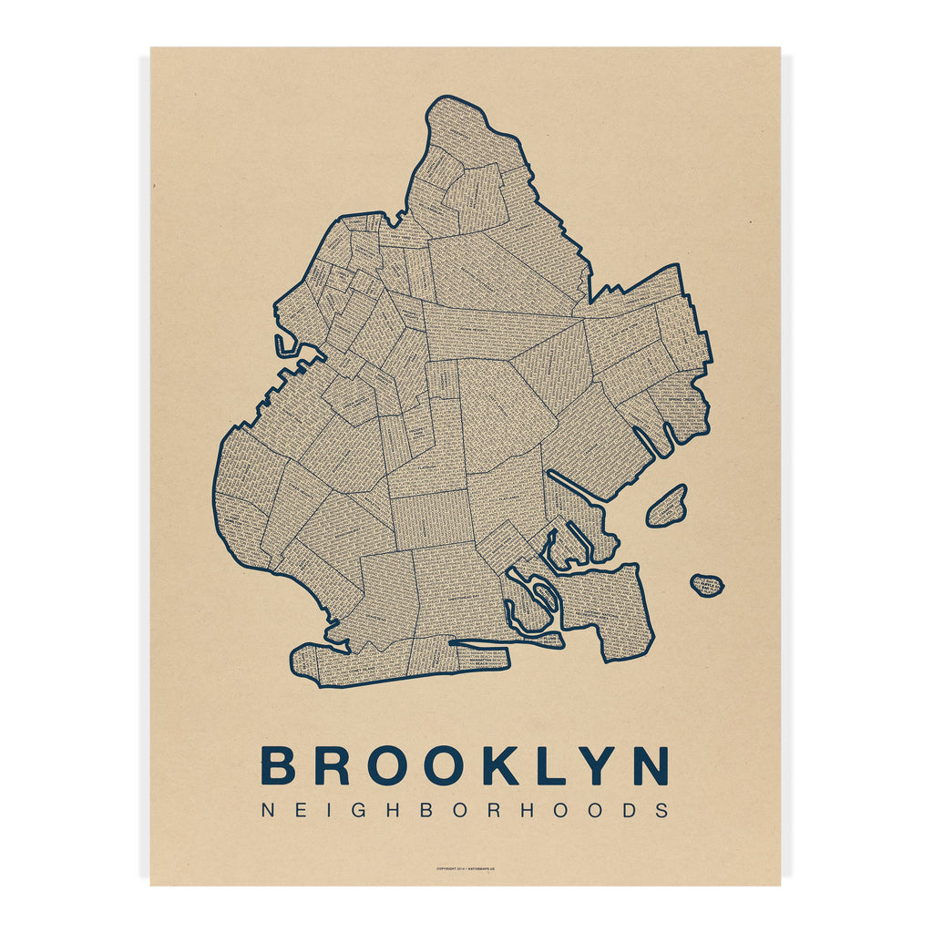 Native Maps Brooklyn, NY Neighborhood City Map Poster
