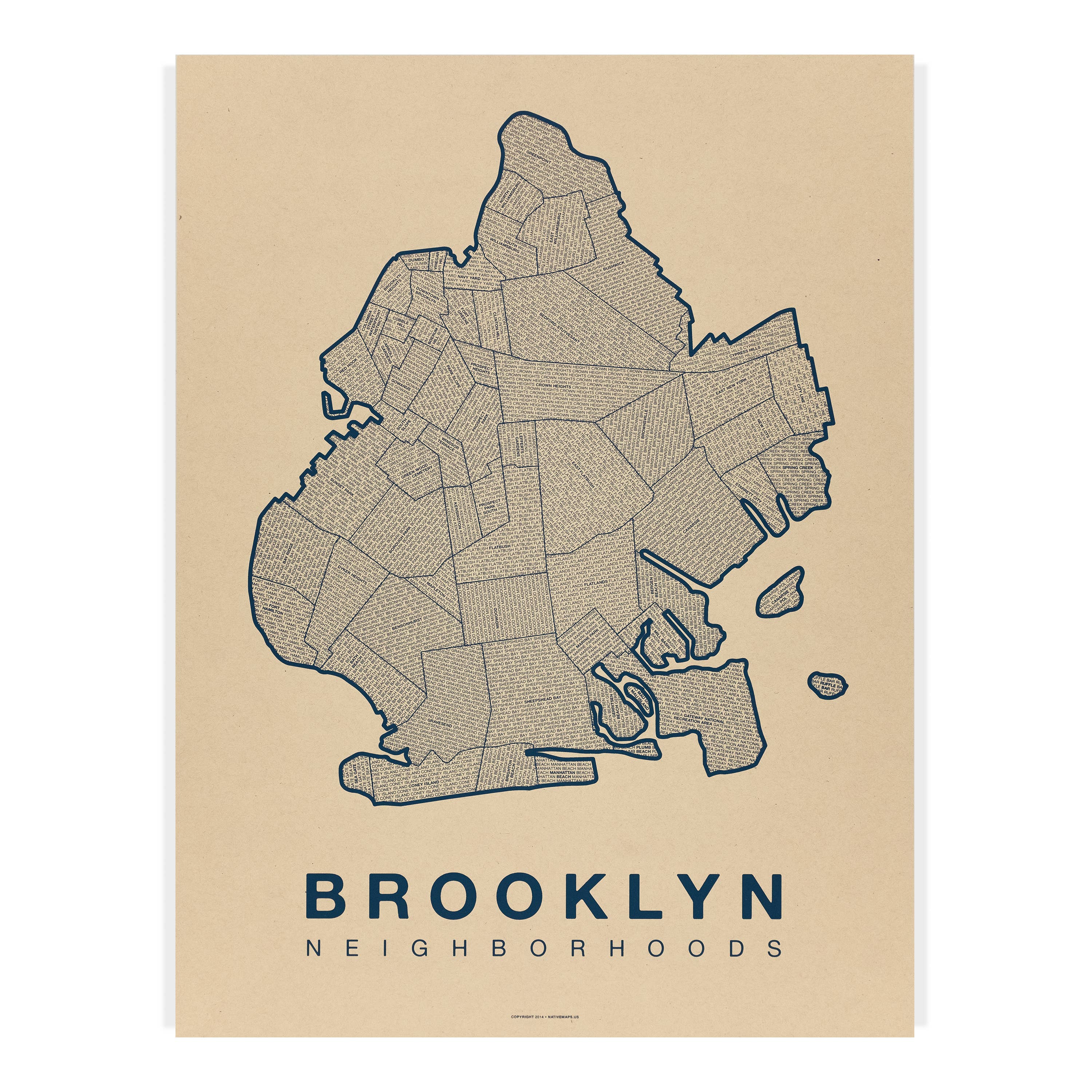 Native Maps Brooklyn, NY Neighborhood City Map Poster