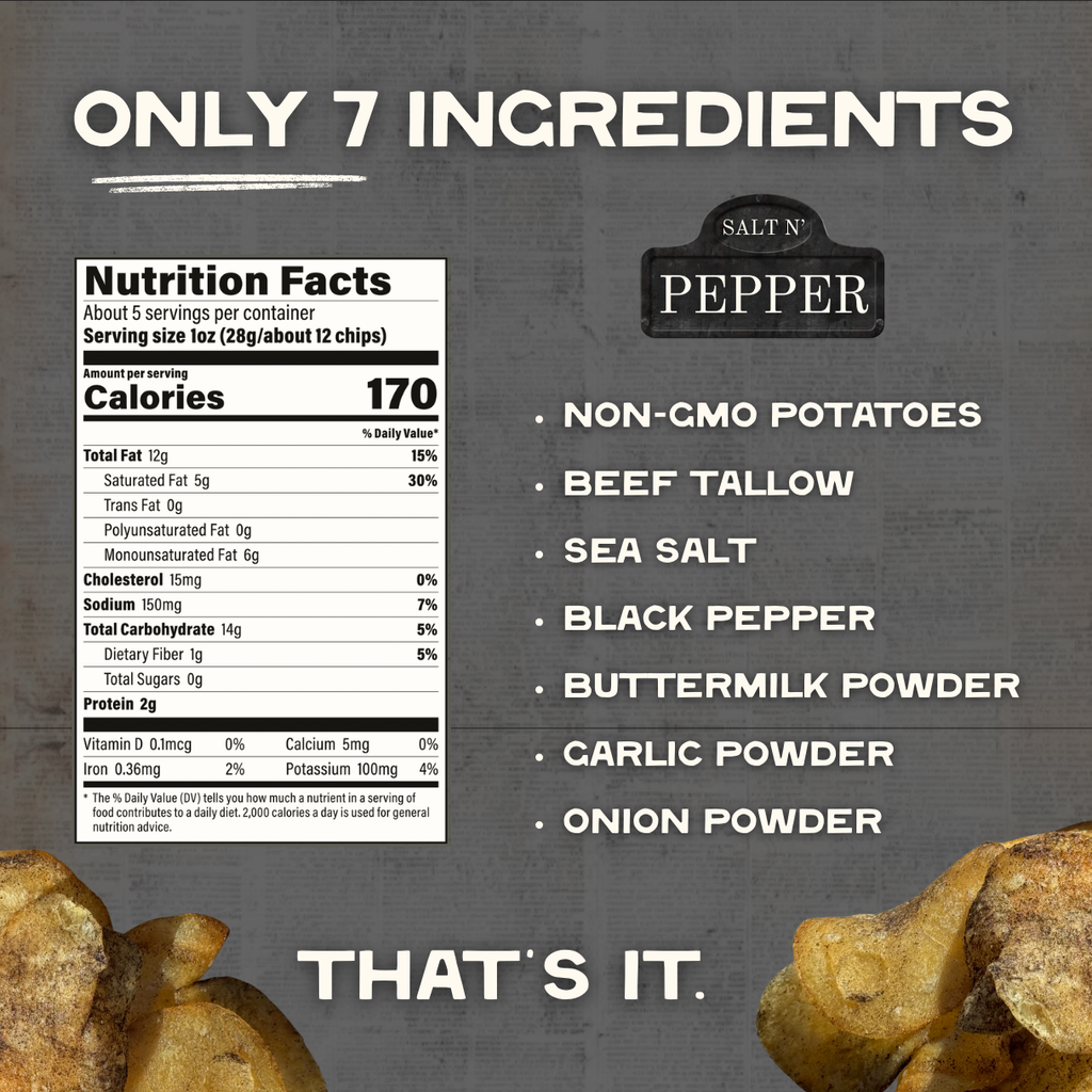 Beefy's Own Beef Tallow Potato Chips - Salt N' Pepper