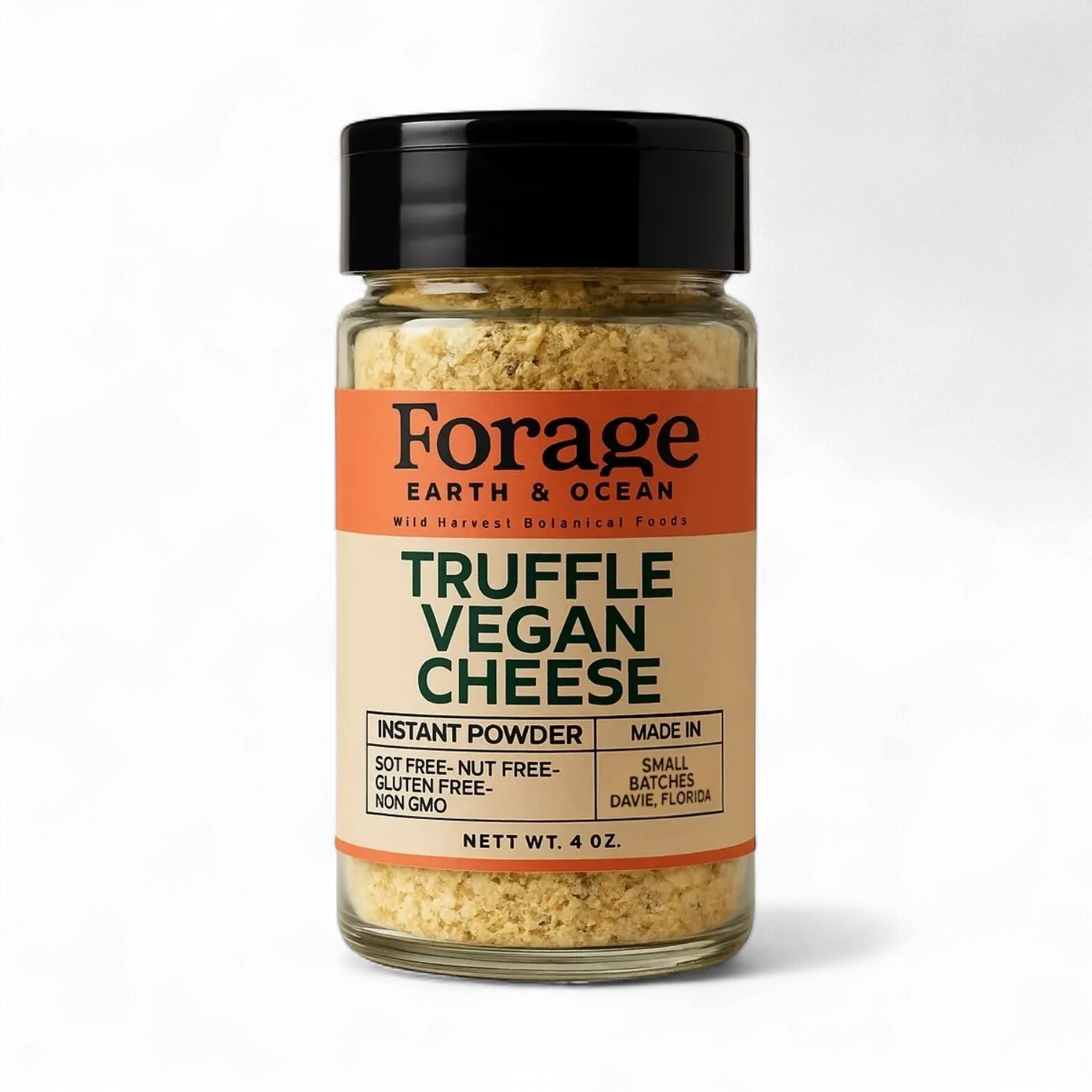 Forage Earth & Ocean Vegan Cheese Powder Instant Premium Truffle - Nut-Free, Soy-Free, Dairy-Free, Non-GMO 4 oz